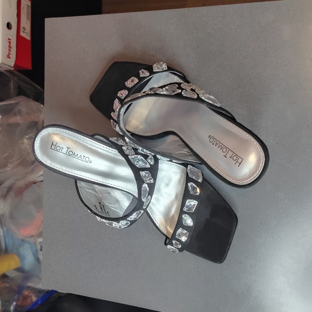Black Gem-Embellished Women's Heels